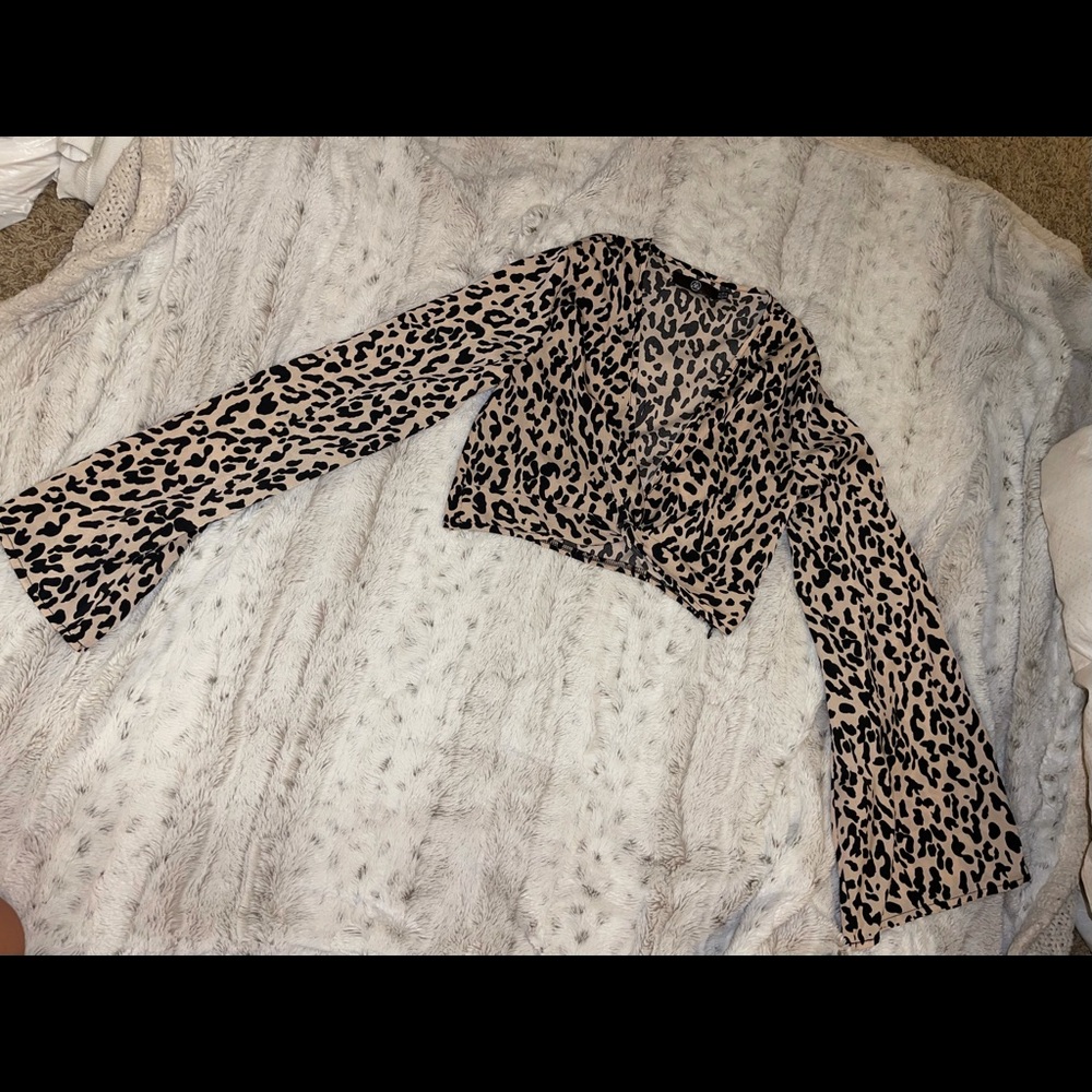 Misguided leopard crop will bell bottom sleeves